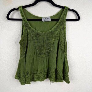 Forest Fairy Goblin Core Boho Festival Embroidered Crop Top Green Size S